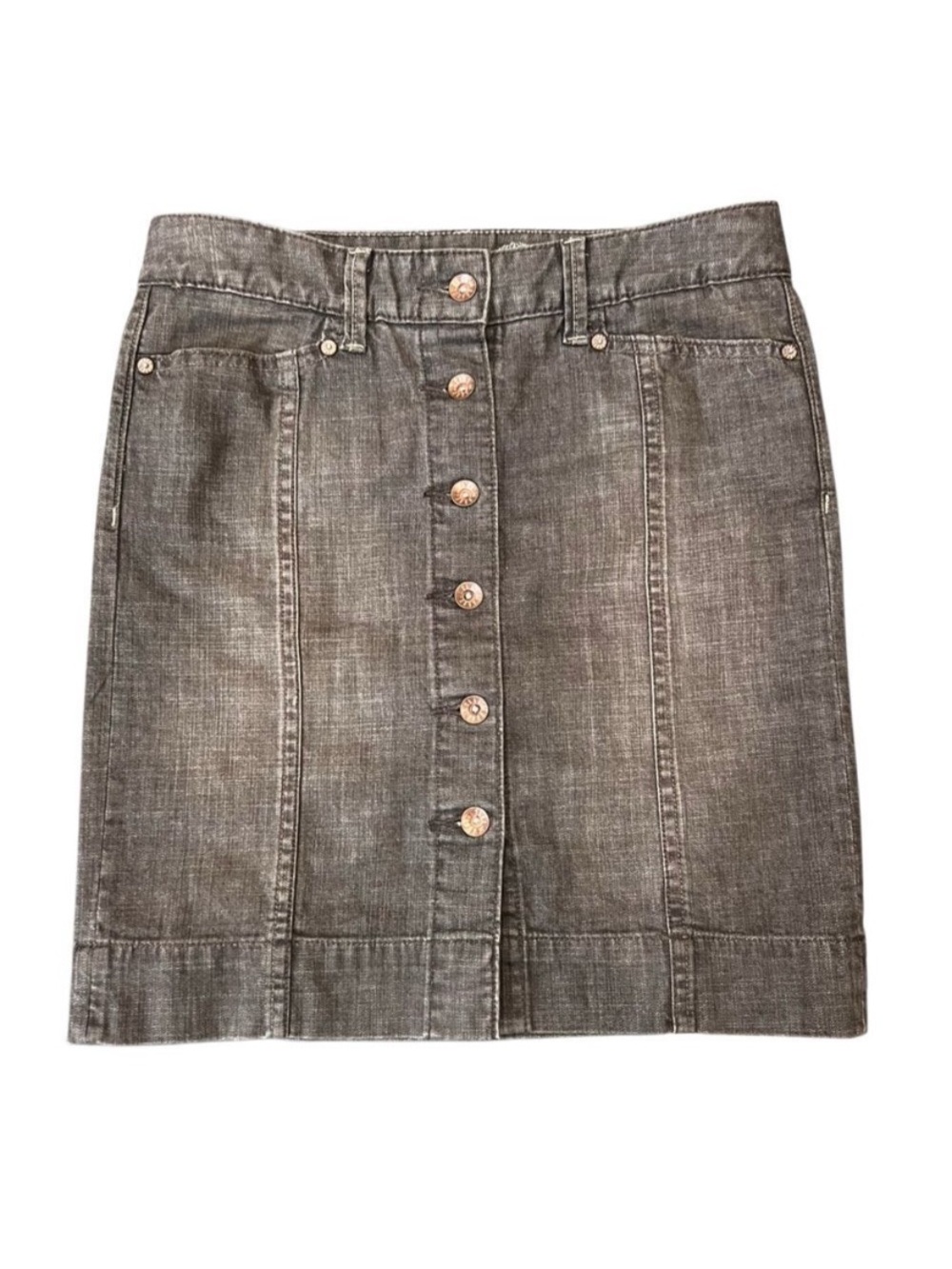 Button-Front Gray Denim Mini Skirt